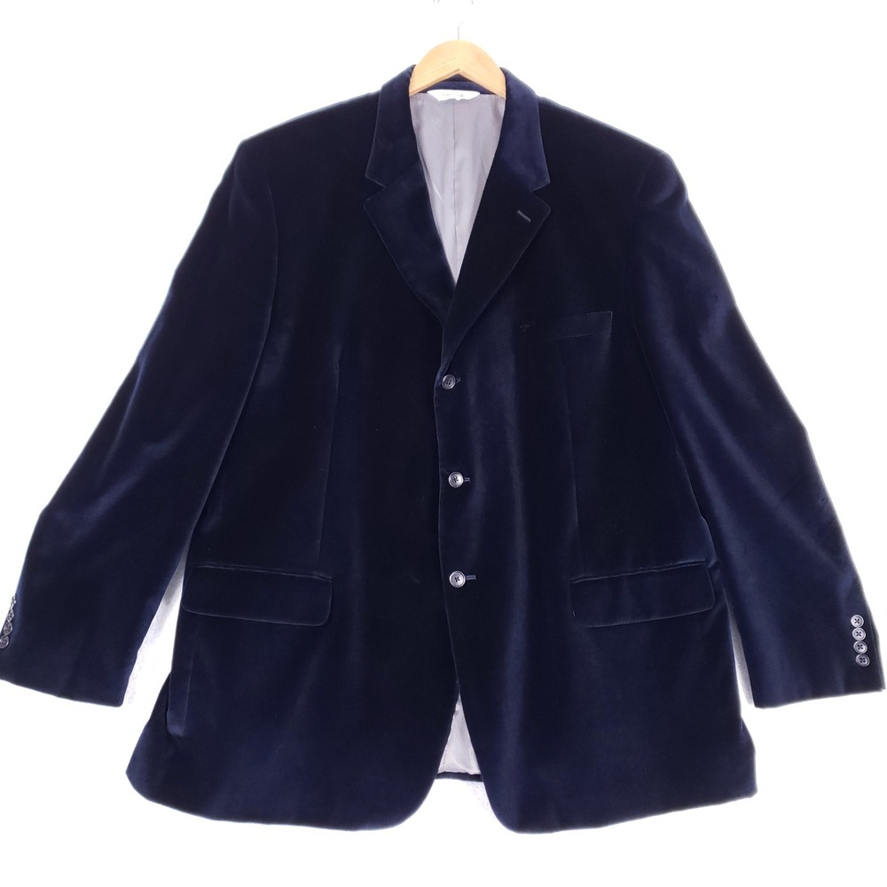 Linea Uomo Velvet Blazer Mens 52L 3 Button Sport Coat Jacket Navy Blue Classic